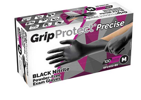 GripProtect® Precise 3.5 Mil BLACK Nitrile Powder-Free Exam Gloves S,M,L, XL (Case of 1000)