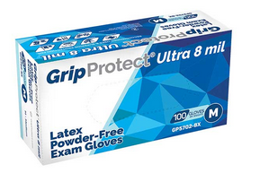 GripProtect® Ultra 8 mil Latex Powder-Free Exam Gloves S,M,L,XL (Case of 1000)