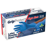 GripProtect® High Risk 14 mil Latex Powder-Free Exam Gloves, Case, S,M,L,XL (Case of 500)