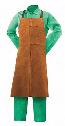 STEINER Welding Apron: Bib Apron, 42 in Lg, Brown, Cowhide, 3 oz/sq ft Fabric Wt, Adj Buckle #92166