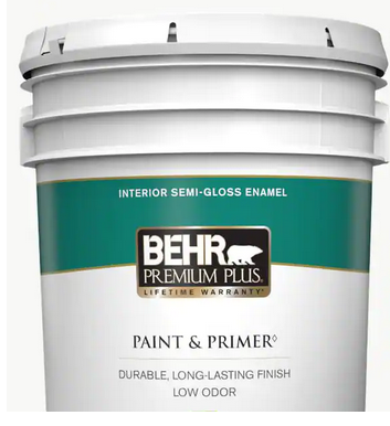BEHR Premium Plus 5 gal. Ultra Pure White Semi-Gloss Enamel Low