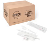 250 Plastic Cutlery Packets - Knife Fork Spoon Napkin Salt Pepper Sets Individually Packaged