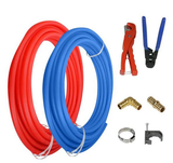 1/2 in. x 100 ft. PEX Tubing Plumbing Kit - Crimper and Cutter Tools Tubing Elbow Cinch Half Clamp - 1 Red 1 Blue