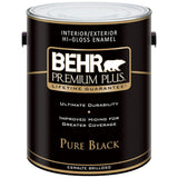 BEHR PREMIUM PLUS 1 gal. Pure Black Hi-Gloss Enamel Exterior/Interior Paint #86200